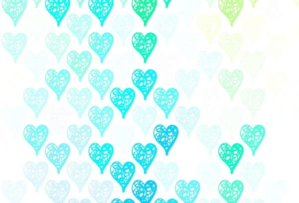Light Blue Green Vector Template Doodle Hearts Beautiful Celebration Style — Stock Vector