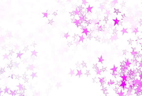 Светло Фиолетовый Розовый Вектор Маленькими Большими Звездами Сияющая Цветная Иллюстрация — стоковый вектор