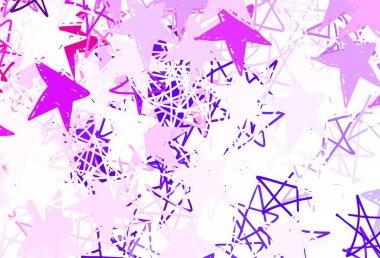 Gökyüzü yıldızlı açık pembe vektör şablonu. Bulanık arkaplanda gradyanı olan yıldızlar. Kozmik arkaplanlar için şablon.