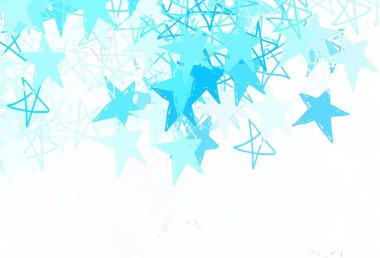 Küçük ve büyük yıldızlı hafif Mavili vektör arkaplanı. Bulanık arkaplanda gradyanı olan yıldızlar. Kozmik arkaplanlar için şablon.