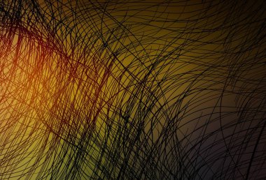 Koyu yeşil, kıvrımlı çizgileri olan sarı vektör arkaplan. Soyut tarzda gradyan çizgilerle akıllı illüstrasyon. Tasarımınız için basit şablon.