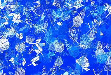 Hafif Mavili vektör, ağaçlı, dallı, zarif duvar kağıdı. Parlak renkli çizimler, karalama tarzında ağaçlar. Duvar kağıdı tasarımınız için yeni bir doku.