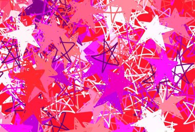 Açık Mor, renkli yıldızlı pembe vektör arkaplan. Renkli yıldızlı soyut çizimler. Astronomi web siteleri için desen.