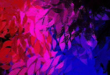 Koyu pembe, kırmızı vektör karalama arkaplanı ve yapraklar. Bulanık arkaplanda, gradyanı olan yapraklar. İşiniz için yeni tasarım.