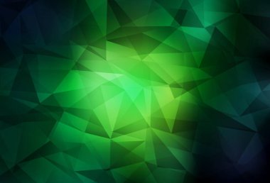 Koyu yeşil vektör çokgen çizimi. Üçgenlerden oluşan parlayan çokgen çizimler. İş tasarımınız için yepyeni bir tarz.
