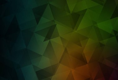 Koyu yeşil, kırmızı vektör çokgen arkaplan. Üçgenlerden oluşan parlayan çokgen çizimler. İşiniz için en iyi üçgen tasarım.