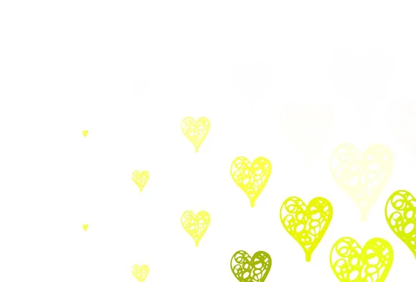 Verde Claro Patrón Vector Amarillo Con Corazones Coloridos Hermosos Corazones — Vector de stock