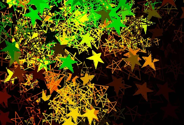 Sötétzöld Sárga Vektor Elrendezése Fényes Hópelyhekkel Csillagokkal Csillámló Absztrakt Illusztráció — Stock Vector