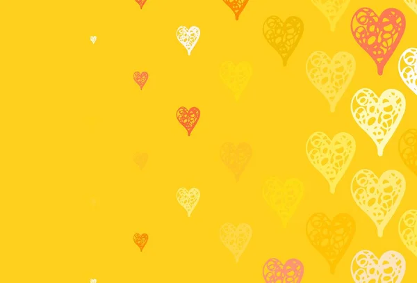 Rosa Claro Textura Vector Amarillo Con Corazones Encantadores Hermoso Estilo — Vector de stock