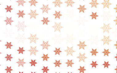 Renkli kar taneleri ve yıldızlı açık kırmızı vektör dokusu. Yılbaşı tarzında kar yağan rengarenk bir tasvir. Yeni yıl arkaplanı için şablon.