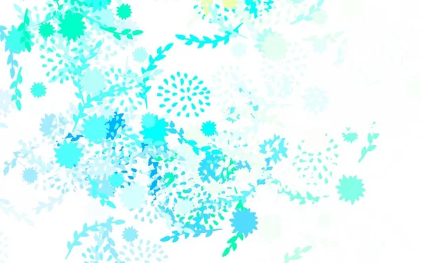 Light Blue Green Vector Doodle Texture Flowers Roses Decorative Design — Stock Vector