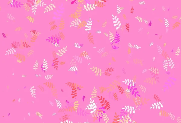 Светло Розовый Желтый Векторный Узор Листьями Красочная Иллюстрация Стиле Каракулей — стоковый вектор
