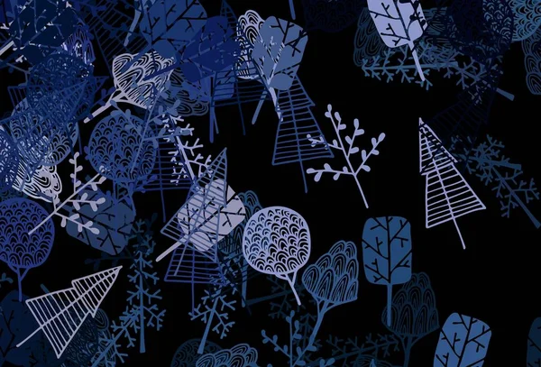 Σκούρο Ροζ Μπλε Διανυσματικό Σχέδιο Δέντρα Κλαδιά Doodle Εικονογράφηση Δέντρα — Διανυσματικό Αρχείο