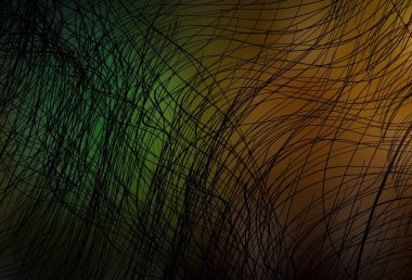 Koyu yeşil, eğri çizgileri olan sarı vektör arkaplan. Basit çizgilerle renkli gradyan çizimi. İş tasarımınız için şablon.