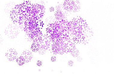 Açık mor vektör yapraklı doğal arka plan. Parlak renkli çizimler ve karalama tarzında yapraklar. Çocuk kitapları için renkli desen.
