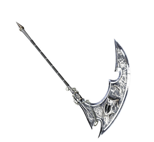 Skull Scythe Daz CG Render weapon chrome