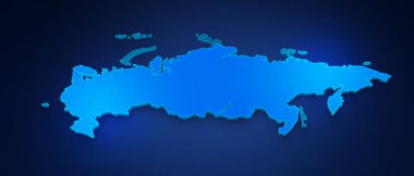 Koyu mavi arka plan üzerinde Rusya'nın Mavi 3d harita. Rusya haritasının 3d illüstrasyon.
