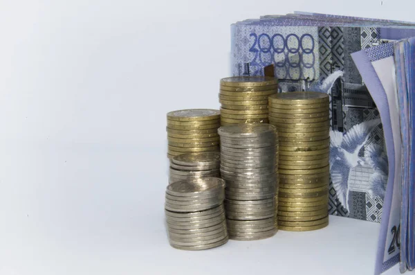 Monedas Sobre Fondo Blanco Monedas Kazajstán Tenge Sobre Fondo Blanco — Foto de Stock