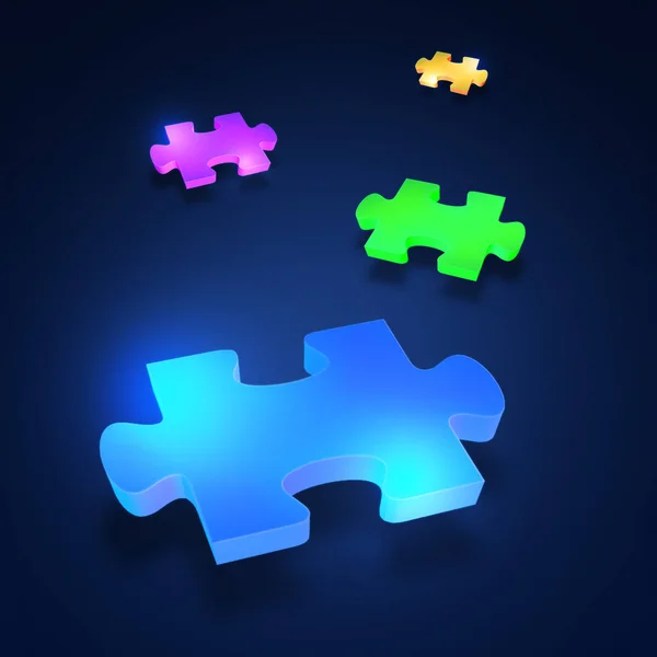 Blue puzzle piece on blue background. 3D illustration of a blue puzzle piece on a blue background. 3D puzzle piece icon