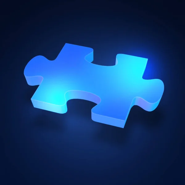 Blue puzzle piece on white background. 3D illustration of a blue puzzle piece on a blue background. 3D puzzle icon