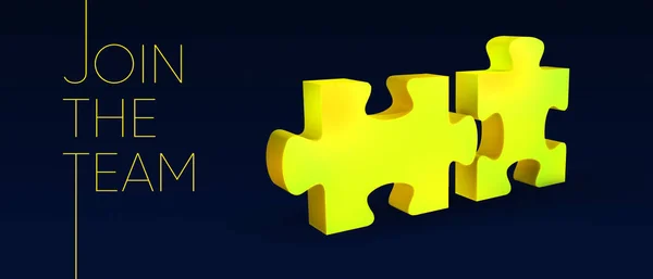 Two yellow 3D puzzles. Puzzles, team unification. 3D puzzle pieces