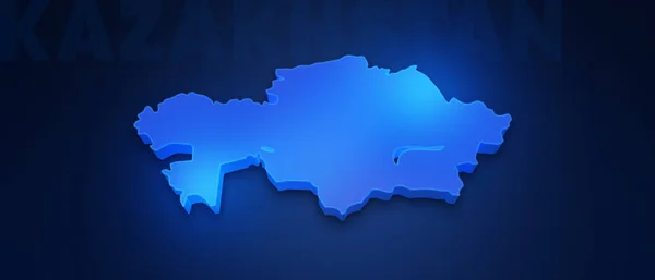 Koyu mavi arka plan üzerinde Kazakistan Mavi 3d harita. Kazakistan haritasının 3d illüstrasyon.