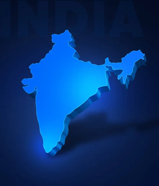 Blue 3D map of India on a dark blue background. 3D illustration of a map of India.