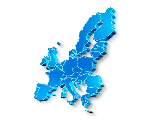 Beyaz arka planda Avrupa Birliği 'nin mavi 3d haritası. Avrupa Birliği haritasının 3d illüstrasyonu.