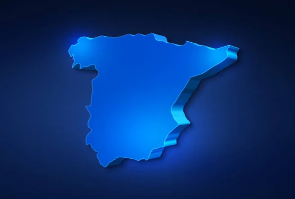 蓝色的西班牙3D地图 深蓝色背景 3D西班牙地图图解 — 图库照片