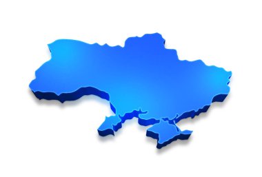 İzole edilmiş Mavi 3d Ukrayna haritası beyaz bir zemin. Ukrayna haritasının 3d çizimi.