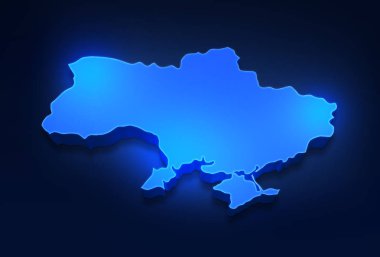 Mavi 3d Ukrayna haritası koyu mavi bir arkaplan. Ukrayna haritasının 3d çizimi.