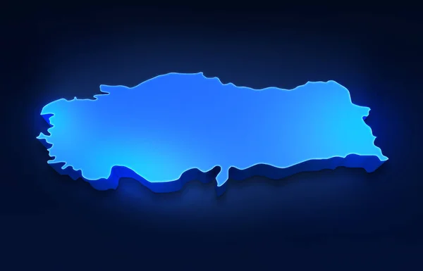 Blue 3D map of Turkey on a dark blue background. 3D illustration of a map of Turkey.