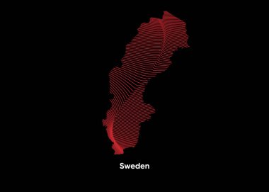 İsveç 'in dinamik çizgi dalga haritası. İsveç 'in büküm çizgileri haritası. İsveç Siyasi Haritası