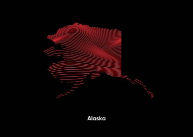 Alaska 'nın dinamik çizgi dalga haritası. Alaska 'nın büküm çizgileri haritası. Alaska Siyasi Haritası