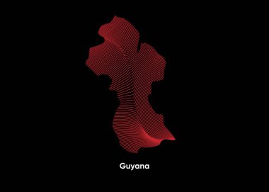 Guyana 'nın dinamik çizgi dalga haritası. Guyana 'nın büküm çizgileri haritası. Siyasi Harita Guyana