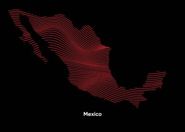 Meksika 'nın dinamik çizgi dalga haritası. Meksika 'nın büküm çizgileri haritası. Meksika Siyasi Haritası