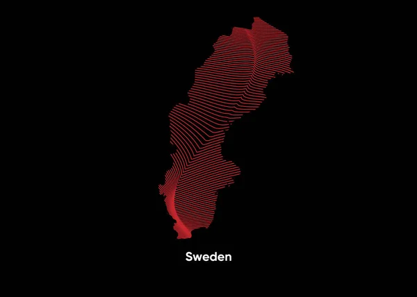 Dynamic Line Wave Map Sweden Карта Крученых Линий Швеции Политическая — стоковый вектор