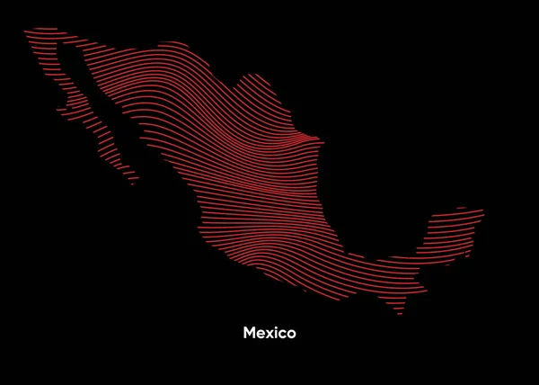 Dynamic Line Wave Map México Inglés Mapa Líneas Giro México — Archivo Imágenes Vectoriales