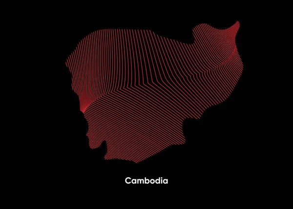 Dynamic Line Wave Map Cambodia Тверда Карта Камбоджі Політична Карта — стоковий вектор