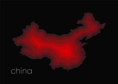Kağıt, Çin coğrafi haritasını kırmızı renklerle kesiyor. Çin 'in politik haritasında krizin soyut görüntüsü.