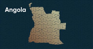 Bir stilize doğu üst üste bindirme desenli ve dönüşüm efektli kart. Haritada üst üste bindirilmiş oryantal altın deseni. angola Siyasi Haritası