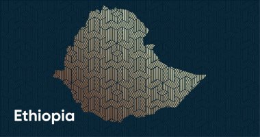 Bir stilize doğu üst üste bindirme desenli ve dönüşüm efektli kart. Haritada üst üste bindirilmiş oryantal altın deseni. Etiyopya Siyasi Haritası