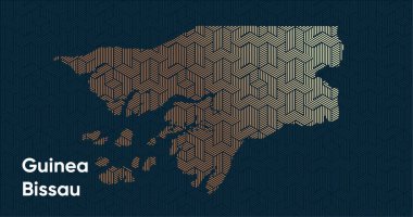 Bir stilize doğu üst üste bindirme desenli ve dönüşüm efektli kart. Haritada üst üste bindirilmiş oryantal altın deseni. Gine Bissau Siyasi Haritası