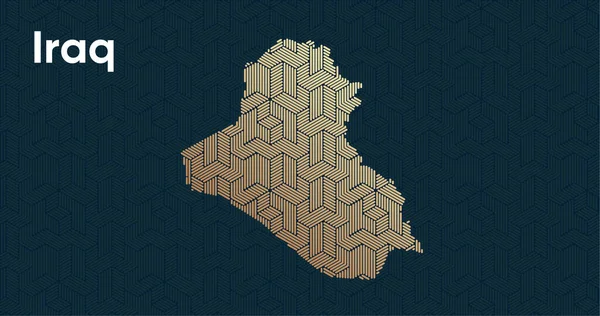 様式化された東洋の重複パターンと変換効果を持つカード 地図上に重ね合わせのあるオリエンタルゴールドパターン イラク政治地図 — ストックベクタ