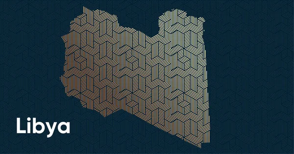 様式化された東洋の重複パターンと変換効果を持つカード 地図上に重ね合わせのあるオリエンタルゴールドパターン リビア政治地図 — ストックベクタ