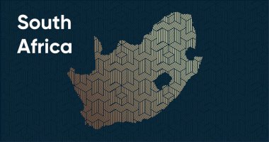 Bir stilize doğu üst üste bindirme desenli ve dönüşüm efektli kart. Haritada üst üste bindirilmiş oryantal altın deseni. Güney Afrika Siyasi Haritası