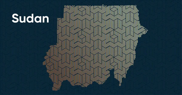 様式化された東洋の重複パターンと変換効果を持つカード 地図上に重ね合わせのあるオリエンタルゴールドパターン スーダン政治地図 — ストックベクタ