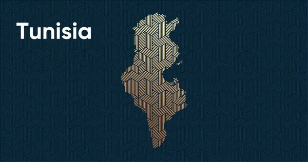 様式化された東洋の重複パターンと変換効果を持つカード 地図上に重ね合わせのあるオリエンタルゴールドパターン チュニジア政治地図 — ストックベクタ
