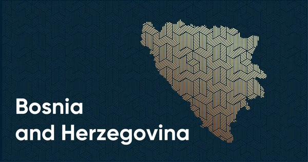 様式化された東洋の重複パターンと変換効果を持つカード 地図上に重ね合わせのあるオリエンタルゴールドパターン ボスニア ヘルツェゴヴィナ政治地図 — ストックベクタ