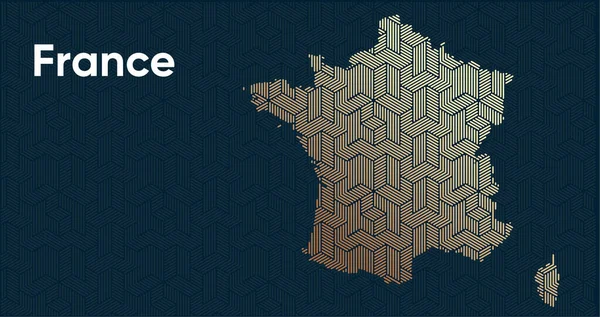 様式化された東洋の重複パターンと変換効果を持つカード 地図上に重ね合わせのあるオリエンタルゴールドパターン フランス政治地図 — ストックベクタ